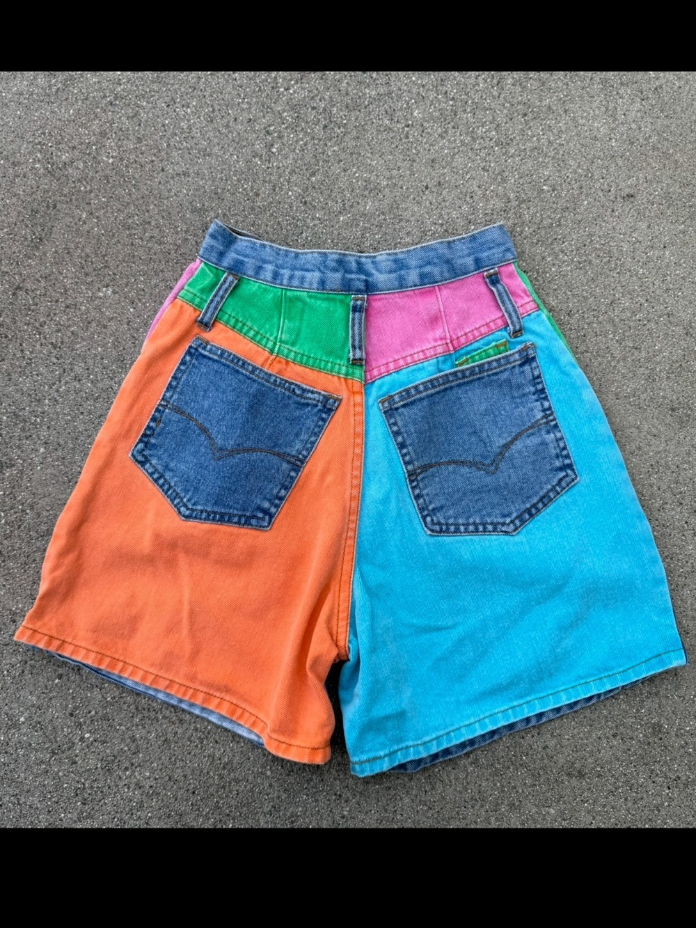 Vintage Paris Sports Club color block Y2k Denim High Waist Jean Shorts sz 4 USA